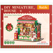 Kit Maquette Bois Univers miniature magasin de  Bonbons Noël 11x16x17 cm DS043 Rolife