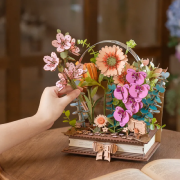 Maquette Bois Livre ouvert et 5 Fleurs Plantes Puzzle 3D de 522 pièces TW04H Wooden Blooming Book Rowood
