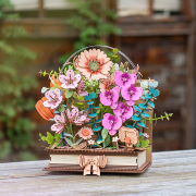 Maquette Bois Livre ouvert et 5 Fleurs Plantes Puzzle 3D de 522 pièces TW04H Wooden Blooming Book Rowood