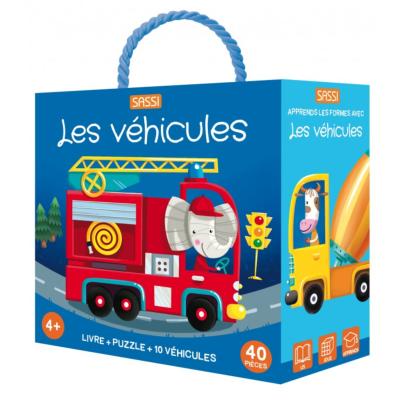 Livre et Puzzle Les Véhicules 1 Livre et 1 Puzzle 40 pièces + 10 Véhicules Dès 4 ans Sassi Junior