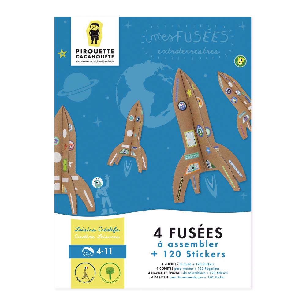 Kit créatif enfant 4 fusées en carton à construire