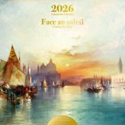 Calendrier mural Luxe 2026 Face au Soleil 12 illustrations 12 mois Doré Or chaud 30X30 cm Ed Desastre