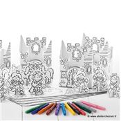 Pack 4 kits chateau en carton à colorier - 12 feutres inclus