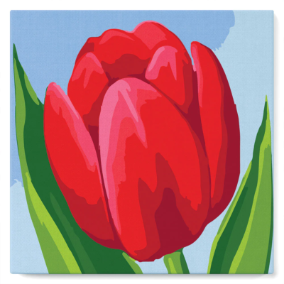 Mini-Peinture par numéros Tulipe Rouge Tableau 20x20 avec Cadre Figure d'Art