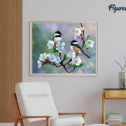 Broderie Diamant Oiseaux sur Branche fleurie Toile complète roulée 40x50 Diamants carrés Figure d'Art