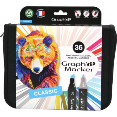 Feutres Graph'It 36 couleurs Classic Marqueurs à Alcool Double-Pointe Biseau et Fine
