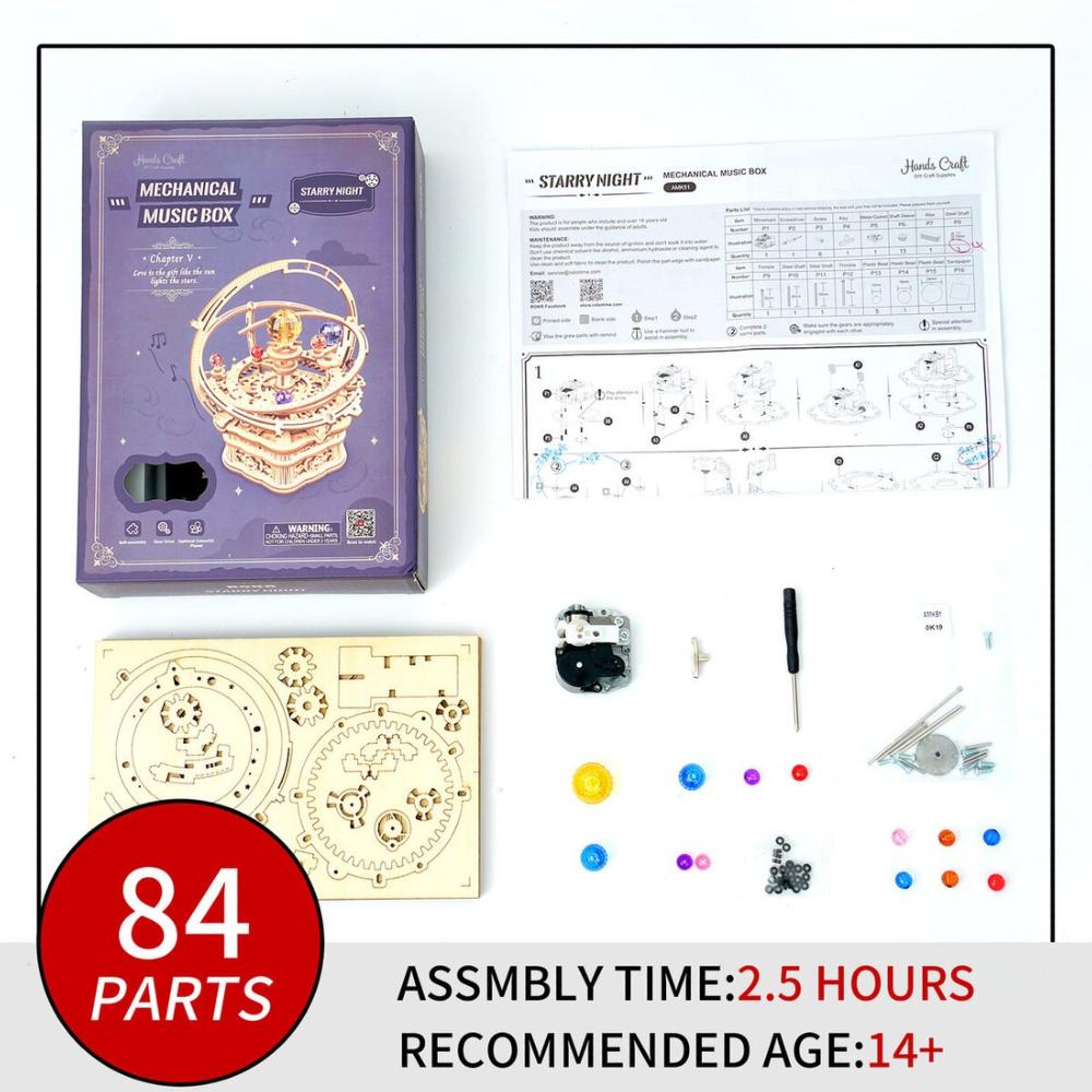 Kit Boîte à musique Planète Puzzle 3D Bois mécanisme 84 pièces