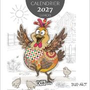 Calendrier mural 2027 Kooks Animaux 12 illustrations 16 mois 30X30 cm Bug Art Kiub