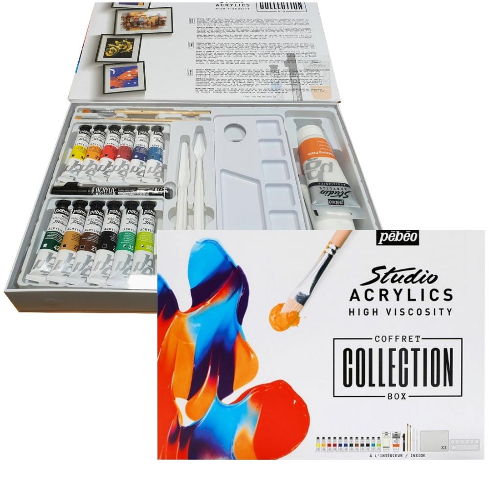 Grand Coffret Peinture Acrylique Studio Acrylics 14 tubes 9 accessoires  Pébéo