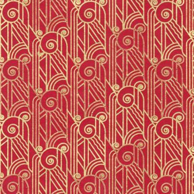 Papier népalais Lokta Fougères Rouge motif Or Feuille 50x75 cm