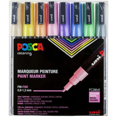 Set 8 Marqueurs Peinture Posca PC3M Couleurs pastel Pointe conique fine 0.9 à 1.3 mm