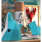 Kit de pliage Trophée Origami Dauphin Papier Bleu turquoise à fabriquer 43x37x47 cm