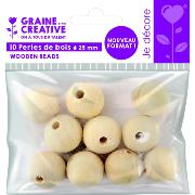 Perles en Bois Ø 25mm Sachet 10 perles Graine créative