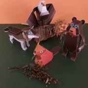 Paper Toys 4 Animaux Forêt Aigle Ours Castor Loup 11 à 37 cm Pukaca