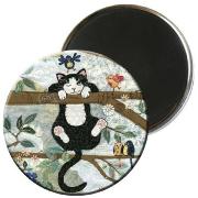 Magnet rond 56mm Chat sur Branche Amys Bug Art Kiub