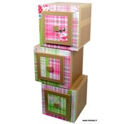 Module de rangement en carton Hubi - Décoration kraft et papier rose/vert