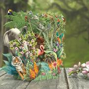 Carte 3D Animaux de la Jungle 16x16 Décor en relief avec enveloppe