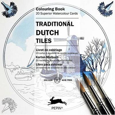 Livre de Coloriage et Dessin Traditional Dutch Tiles 20 Cartes  15x15 cm Pepin Press