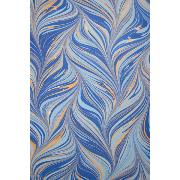 Papier Marbré Indien Vague Bleue Dorée Feuille 50x76cm
