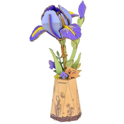 Maquette Bois Pot de Fleurs Iris violet Puzzle 3D de 73 pièces TW121 Rolife