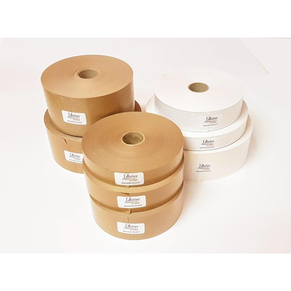 Rouleau Kraft gommé Blanc Uni Bande de 24mm x 200m