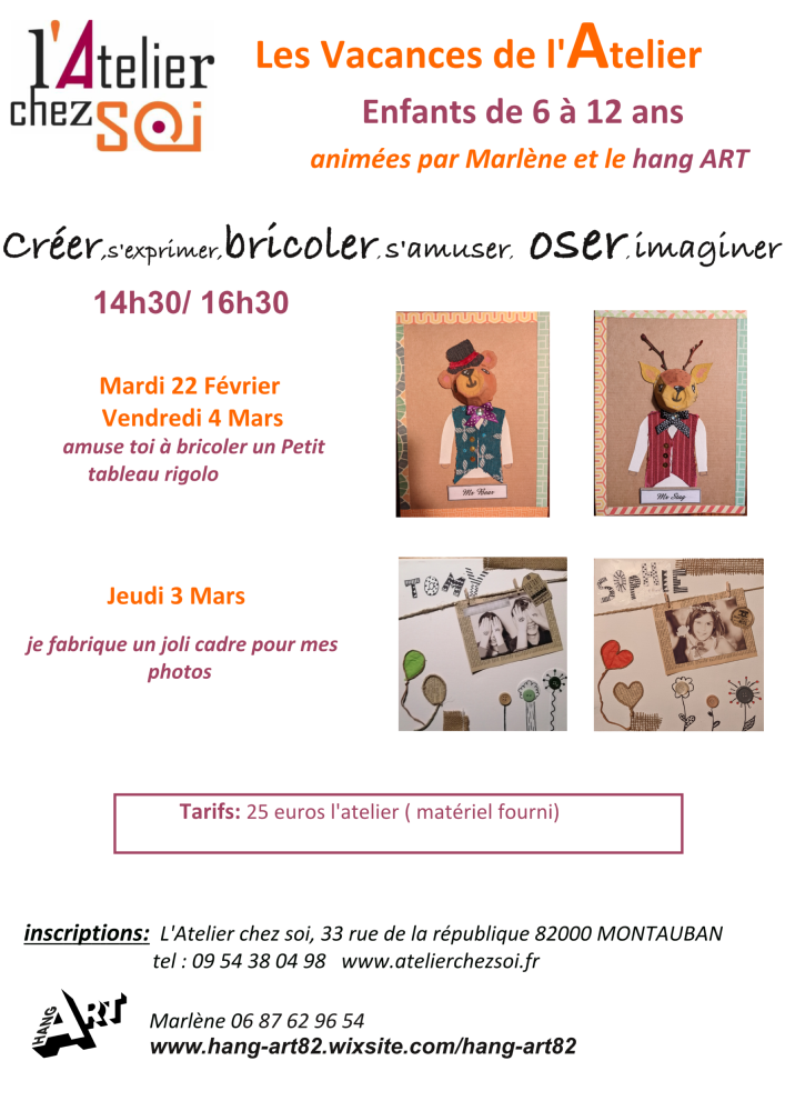 [Terminé] Ateliers Créatifs pour Enfants Vacances Printemps 2022 Montauban