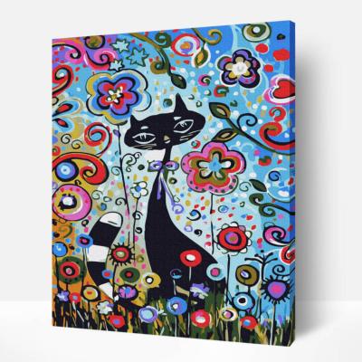 Peinture par numéros Chat noir Fleurs Tableau 40x50 Arty Bee