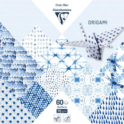 Papier Origami 60 feuilles 15x15cm Motifs Shibori Bleu Clairefontaine