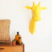 Kit de pliage Papercraft Trophée Origami Girafe Jaune à fabriquer 65 x 38 cm