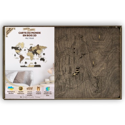 Carte du monde 2D en Bois Multicolore Taille M 70x100 cm Creatif Wood