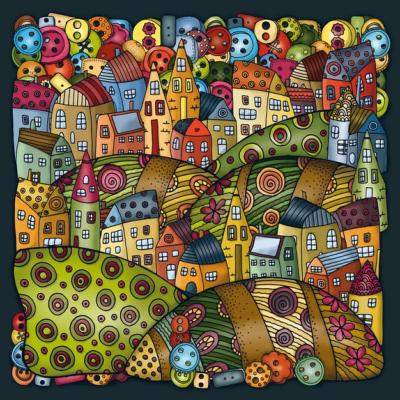 Puzzle Casse-tête Palapeli Village 210 pièces uniques et Cadre 28x28 cm Curiosi