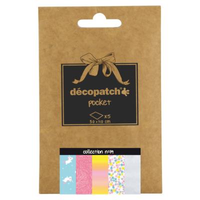 Papier Decopatch Pocket 5 feuilles 30x40cm assorties Collection n°19