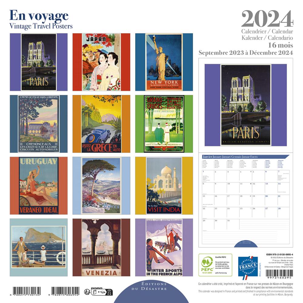 Calendrier mural 2024 En Voyage 16 mois