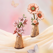 Maquette Bois Pot de Fleurs Gerbera Orange Clair Puzzle 3D de 105 pièces TW111 Rolife