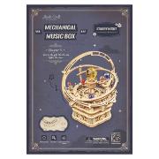 Kit Boîte à musique Système Solaire à fabriquer 16 cm Puzzle 3D Bois mécanisme à manivelle 84 pièces