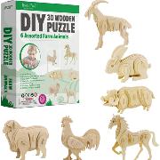 Kit 6 Maquettes Bois 3D Animaux de la Ferme à construire