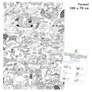 Poster Géant à colorier Le monde des Dinosaures 100x70 cm Pirouette Cacahouète