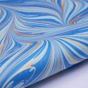Papier Marbré Indien Vague Bleue Dorée Feuille 50x76cm