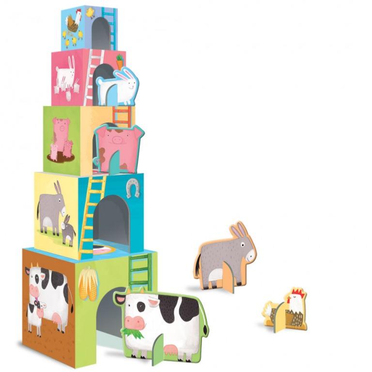 Cubes Bebe Animaux De La Ferme 5 Cubes Et Livre Sassi Junior