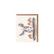 Carte miniature Hiver Ane et 3 Oiseaux 9x7 cm Wrendale