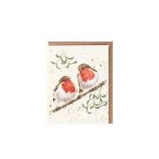 Carte miniature Hiver 2 Oiseaux Branche  Gui 9x7 cm Wrendale