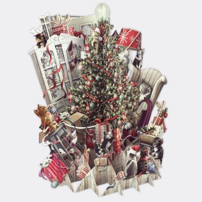 Carte Noël 3D Sapin de Noël dans le Salon 16x16 Décor en relief avec enveloppe