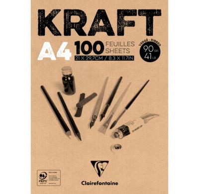 Bloc Papier Kraft vergé 100 feuilles 90g A4 Clairefontaine