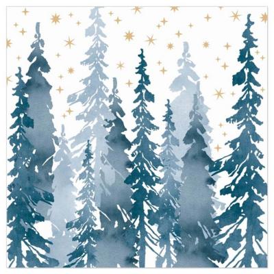 Serviettes en papier Forêt Sapins Bleus fond blanc 33x33 cm X20 Arte Bene