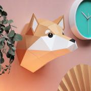 Kit de pliage Trophée Origami Chiot Shiba Inu Roux à fabriquer 26x20x25 cm