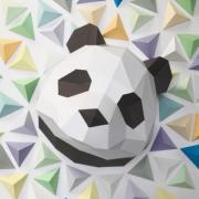 Kit de pliage Trophée Papercraft Panda Blanc et Marron à fabriquer 41x39cm
