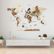 Carte du monde 3D en Bois Multicolore Taille M 70x100 cm Creatif Wood