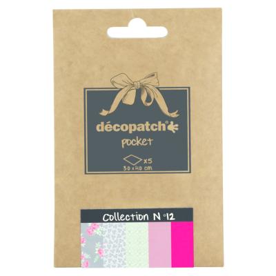 Papier Decopatch Pocket 5 feuilles 30x40cm assorties Collection n°12