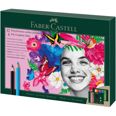 Set 32 Crayons de couleur Polychromos et 6 graphite Matt 2 accessoires Faber Castell