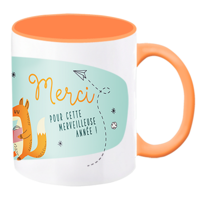 Mug Renard Merci pour cette merveilleuse année Tasse avec anse Orange Art grafik